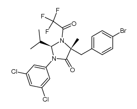 (2R,5R)-5-(4-bromobenzyl)-3-(3,5-dichlorophenyl)-2-isopropyl-5-methyl-1-(2,2,2-trichloroacetyl)-imidazolidin-4-one结构式