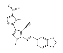 5-benzo[1,3]dioxol-5-ylmethyleneamino-1-methyl-3-(1-methyl-5-nitro-1H-imidazol-2-yl)-1H-pyrazole-4-carbonitrile结构式