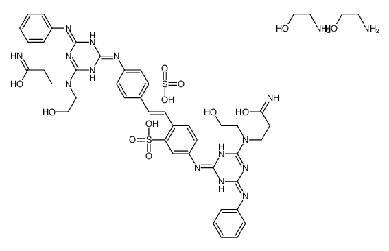 2-aminoethanol,5-[[4-[(3-amino-3-oxopropyl)-(2-hydroxyethyl)amino]-6-anilino-1,3,5-triazin-2-yl]amino]-2-[(E)-2-[4-[[4-[(3-amino-3-oxopropyl)-(2-hydroxyethyl)amino]-6-anilino-1,3,5-triazin-2-yl]amino]-2-sulfophenyl]ethenyl]benzenesulfonic acid结构式