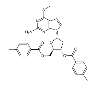 2-amino-9-(2-deoxy-3,5-di-O-p-toluoyl-β-D-erythro-pentofuranosyl)-6-(methylthio)purine结构式