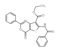 Ethyl 6-(benzoylamino)-4-oxo-2-phenyl-4H-thieno[3,2-d][1,3]oxazine-7-carboxylate structure