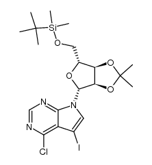 4-chloro-5-iodo-7-[5-O-[(1,1-dimethylethyl)dimethysilyl]-2,3-O-(1-methylethylidene)-β-D-ribofuranosyl]-7H-pyrrolo[2,3-d]pyrimidine结构式