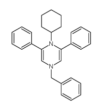 Pyrazine,1-cyclohexyl-1,4-dihydro-2,6-diphenyl-4-(phenylmethyl)- Structure