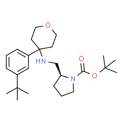 tert-butyl(S)-2-(((4-(3-(tert-butyl)phenyl)tetrahydro-2H-pyran-4-yl)amino)methyl)pyrrolidine-1-carboxylate Structure