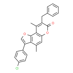 8-benzyl-3-(4-chlorophenyl)-4,9-dimethylfuro[2,3-f]chromen-7-one结构式