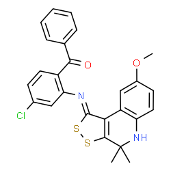 (4-chloro-2-{[(1Z)-8-methoxy-4,4-dimethyl-4,5-dihydro-1H-[1,2]dithiolo[3,4-c]quinolin-1-ylidene]amino}phenyl)(phenyl)methanone结构式