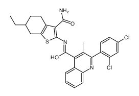 N-(3-carbamoyl-6-ethyl-4,5,6,7-tetrahydro-1-benzothiophen-2-yl)-2-(2,4-dichlorophenyl)-3-methylquinoline-4-carboxamide结构式