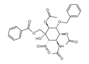 (1S,2R,3S,4R,6S)-6-acetamido-4-((benzoyloxy)methyl)-2-(benzyloxy)-4-hydroxy-5-nitrocyclohexane-1,3-diyl diacetate结构式