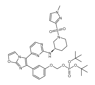 (R)-di-tert-butyl (3-(5-(2-(1-(1-methyl-1H-pyrazol-3-ylsulfonyl)-piperidin-3-ylamino)pyrimidin-4-yl)imidazo[2,1-b]oxazol-6-yl)phenoxy)methyl phosphate结构式