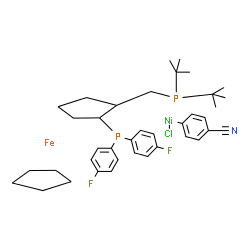 Chloro(4-cyanophenyl)[(R)-1-[(S)-2-[bis(4-fluorophenyl]phosphino]ferrocenyl]ethylditert-butylphosphine]nickel(II) structure