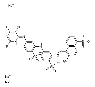 trisodium 6-amino-5-[[5-[[5-[(5-chloro-2,6-difluoropyrimidin-4-yl)amino]-2-sulphonatophenyl]amino]-2-sulphonatophenyl]azo]naphthalene-1-sulphonate Structure