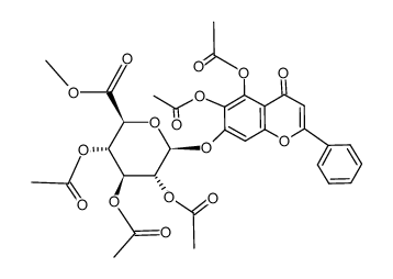 5,6-Diacetoxy-7-hydroxyflavon-7-O-(2,3,4-tri-O-acetyl-β-D-glucopyranosiduronsaeure-methylester) Structure