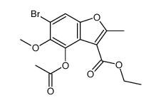 2-methyl-3-carboethoxy-4-acetoxy-5-methoxy-6-bromobenzofuran结构式