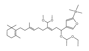 (4-((7E)-4-(dimethoxymethyl)-1-(1-ethoxyethoxy)-8-methyl-10-(2,6,6-trimethylcyclohex-1-en-1-yl)deca-3,7-dien-1-yl)furan-2-yl)trimethylsilane Structure