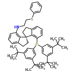 (1R)-7'-{Bis[3,5-bis(2-methyl-2-propanyl)phenyl]phosphino}-N-[2-(phenylsulfanyl)ethyl]-2,2',3,3'-tetrahydro-1,1'-spirobi[inden]-7-amine structure