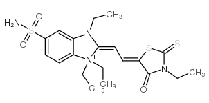 1,1,3-triethyl-2-[(3-ethyl-4-oxo-2-thioxothiazolidin-5-ylidene)ethylidene]-2,3-dihydro-1H-benzimidazole-5-sulphonamide picture