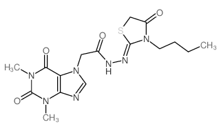 7H-Purine-7-aceticacid, 1,2,3,6-tetrahydro-1,3-dimethyl-2,6-dioxo-,2-(3-butyl-4-oxo-2-thiazolidinylidene)hydrazide Structure