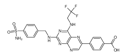 4-[2-(4-Sulfamoyl-benzylamino)-4-(2,2,2-trifluoro-ethylamino)-pteridin-6-yl]-benzoic acid Structure