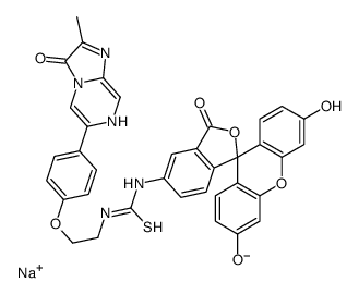 3,7-dihydro-6-(4-(2-(N'-(5-fluoresceinyl)thioureido)ethoxy)phenyl)-2-methylimidazo-(1,2-a)pyrazin-3-one结构式