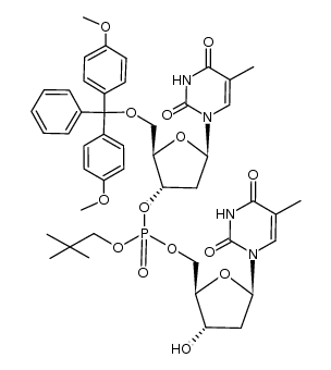 (2R,3S,5R)-2-((bis(4-methoxyphenyl)(phenyl)methoxy)methyl)-5-(5-methyl-2,4-dioxo-3,4-dihydropyrimidin-1(2H)-yl)tetrahydrofuran-3-yl (((2R,3S,5R)-3-hydroxy-5-(5-methyl-2,4-dioxo-3,4-dihydropyrimidin-1(2H)-yl)tetrahydrofuran-2-yl)methyl) neopentyl phosphate结构式