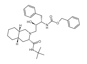 2-[2(R)-hydroxy-4-phenyl-3(S)-[[N-(phenylmethoxy)carbonyl]amino]butyl]-N-tert-butyldecahydro-(4aS,8aS)-isoquinoline-3(S)-carboxamide结构式