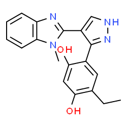 4-ethyl-6-[4-(1-methyl-1H-benzimidazol-2-yl)-1H-pyrazol-5-yl]benzene-1,3-diol structure