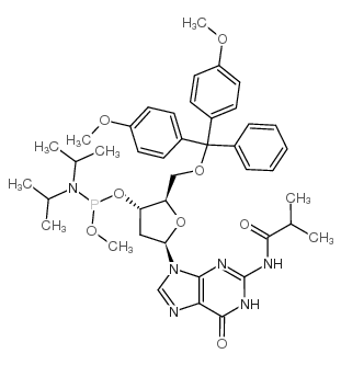 5'-O-(4,4'-DIMETHOXYTRITYL)-N2-ISOBUTYRYL-2'-DEOXYGUANOSINE-3'-(METHYL-N,N-DIISOPROPYL)PHOSPHORAMIDITE结构式