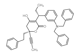 [R-(R*,R*)]-3-[1-[3-[Bis(phenylmethyl)amino]phenyl]propyl]-5,6-dihydro-4-hydroxy-6-(2-phenylethyl)-6-(1-propynyl)-2H-pyran-2-one Structure