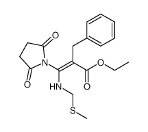 ethyl (E)-2-benzyl-3-(2,5-dioxopyrrolidin-1-yl)-3-(((methylthio)methyl)amino)acrylate结构式