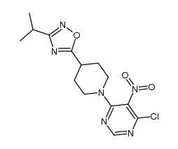 5-(1-(6-chloro-5-nitropyrimidin-4-yl)piperidin-4-yl)-3-isopropyl-1,2,4-oxadiazole structure