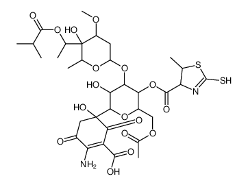 5-[6-(acetyloxymethyl)-3-hydroxy-4-[5-hydroxy-4-methoxy-6-methyl-5-[1-(2-methylpropanoyloxy)ethyl]oxan-2-yl]oxy-5-(5-methyl-2-sulfanylidene-1,3-thiazolidine-4-carbonyl)oxyoxan-2-yl]-2-amino-5-hydroxy-3,6-dioxocyclohexene-1-carboxylic acid结构式