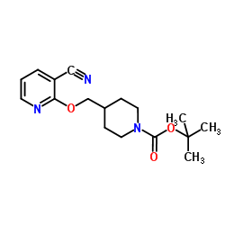 2-Methyl-2-propanyl 4-{[(3-cyano-2-pyridinyl)oxy]methyl}-1-piperidinecarboxylate结构式