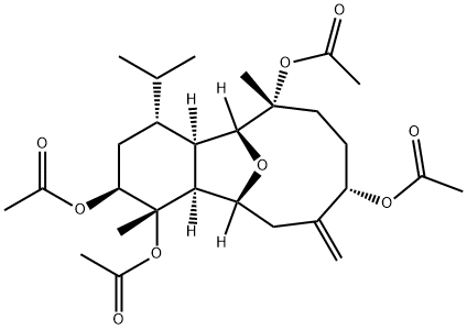 (1S,2S,4R,4aR,5R,6R,9S,12R,12aS)-Tetradecahydro-1,6-dimethyl-10-methylene-4-isopropyl-5,12-epoxybenzocyclodecene-1,2,6,9-tetrol tetraacetate Structure