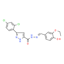 3-(2,4-dichlorophenyl)-N'-[(E)-(3-ethoxy-4-hydroxyphenyl)methylidene]-1H-pyrazole-5-carbohydrazide结构式