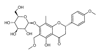 (2)-7-β-glucosyloxy-5-hydroxy-4'-methoxy-6-methoxymethyl-8-methylflavanone Structure