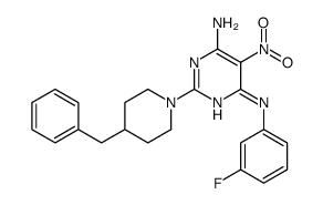 2-(4-benzylpiperidin-1-yl)-4-N-(3-fluorophenyl)-5-nitropyrimidine-4,6-diamine Structure