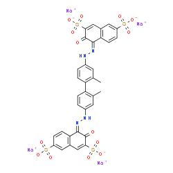 tetrasodium 4,4'-[(2,2'-dimethyl[1,1'-biphenyl]-4,4'-diyl)bis(azo)]bis[3-hydroxynaphthalene-2,7-disulphonate structure