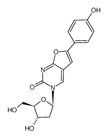 3-(2'-deoxy-β-D-ribofuranosyl)-6-(4-hydroxyphenyl)-2,3-dihydrofuro[2,3-d]pyrimidin-2(3H)-one Structure