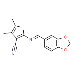 2-([(E)-1,3-BENZODIOXOL-5-YLMETHYLIDENE]AMINO)-4,5-DIMETHYL-3-FURONITRILE Structure