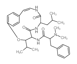 L-Leucinamide,N,N-dimethyl-L-phenylalanyl-(3S)-3-hydroxy-L-leucyl-N-[(1Z)-2-(4-hydroxyphenyl)ethenyl]-,cyclic (2®3)-ether Structure