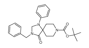 3-benzyl-4-oxo-1-phenyl-1,3,8-triaza-spiro[4.5]decane-8-carboxylic acid tert-butyl ester结构式