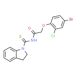 2-(4-bromo-2-chlorophenoxy)-N-(2,3-dihydro-1H-indol-1-ylcarbonothioyl)acetamide structure