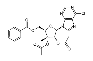 6-chloro-9H-(2,3-di-O-acetyl-5-O-benzoyl-3-C-methyl-β-D-ribofuranosyl)purine结构式