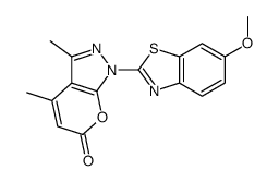 1-(6-methoxy-1,3-benzothiazol-2-yl)-3,4-dimethylpyrano[2,3-c]pyrazol-6-one结构式