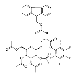 N-(9-fluorenylmethoxycarbonyl)-3-O-(2,3,4,6-tetra-O-acetyl-β-D-glucopyranosyl)-L-serine pentafluorophenyl ester结构式