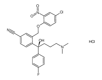 (S)-(-)-4-[4-(dimethylamino)-1-(4-fluorophenyl)-1-hydroxy-1-butyl]-3-(2-nitro-4-chlorophenoxymethyl)benzonitrile hydrochloride Structure