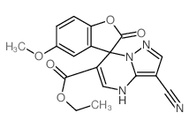 ethyl 3'-cyano-5-methoxy-2-oxospiro[1-benzofuran-3,7'-1H-pyrazolo[1,5-a]pyrimidine]-6'-carboxylate结构式