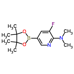 3-Fluoro-N,N-dimethyl-5-(4,4,5,5-tetramethyl-1,3,2-dioxaborolan-2-yl)-2-pyridinamine结构式