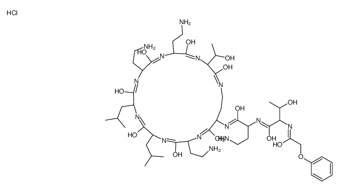 N-[4-amino-1-oxo-1-[[6,9,18-tris(2-aminoethyl)-3-(1-hydroxyethyl)-12,15-bis(2-methylpropyl)-2,5,8,11,14,17,20-heptaoxo-1,4,7,10,13,16,19-heptazacyclotricos-21-yl]amino]butan-2-yl]-3-hydroxy-2-[(2-phenoxyacetyl)amino]butanamide,hydrochloride Structure