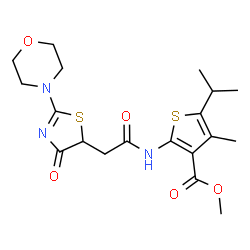 methyl 4-methyl-2-({[2-(morpholin-4-yl)-4-oxo-4,5-dihydro-1,3-thiazol-5-yl]acetyl}amino)-5-(propan-2-yl)thiophene-3-carboxylate structure